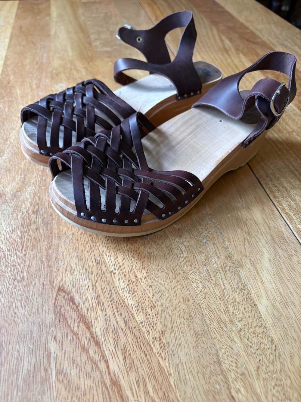 Troentorp Anna nubuck Women's Brown Woven Leather Sandals with Ankle Strap - Picture 2 of 6
